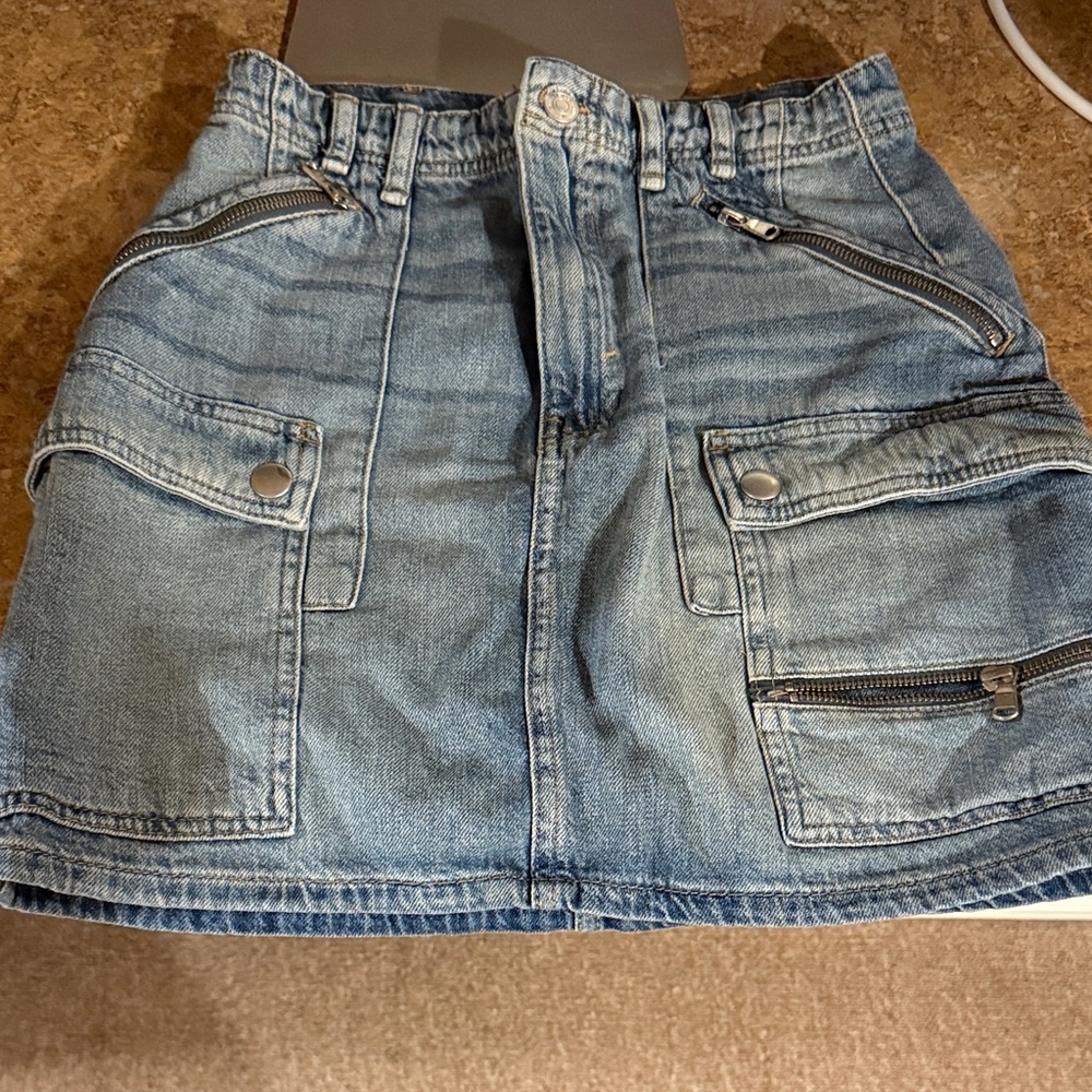 FP Movement by Free People Denim Mini Skirt with Zipper Pockets